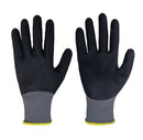 Nitrile coated on seamless nylon liner, Sandy Finished, Black, Size 8 (Yellow edge)
